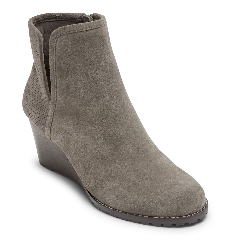 Womens Booties - Rockport Hollis V-Cut - Grey - FJLY79125